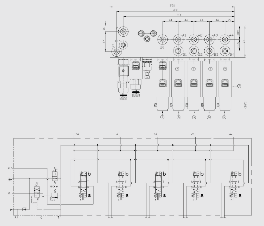 Outrigger proportional manual valve hydraulic circuit diagram